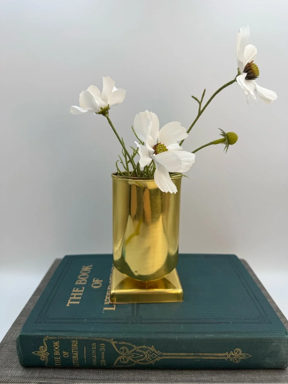 Vintage Brass Plated Eye Glass or Pen Holder / Faux Flower Vase